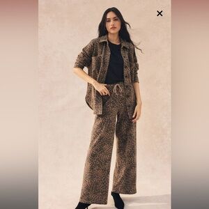 Z Supply Hunter Knit Leopard Pant Desert Tan Wide Leg Size XL - Good Condition